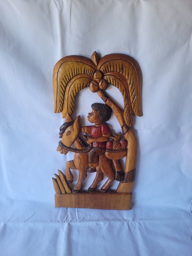 Holz relief junge auf esel - relief,