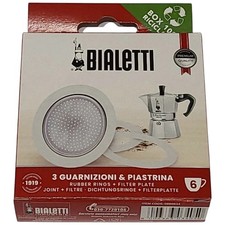 Bialetti 6 Tassen Mokkakanne Filterplatte & 3 Dichtungen/Dichtungen/Gummiringe Moka Express