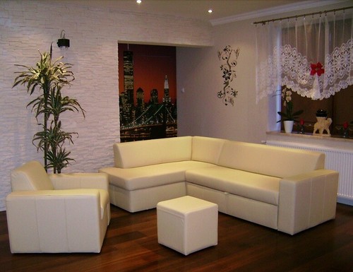 Creme echtleder sofagarnitur - creme,
