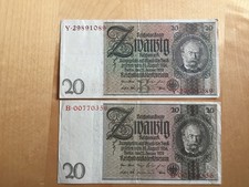 REICHSBANKNOTEN: 2 x Zwanzig