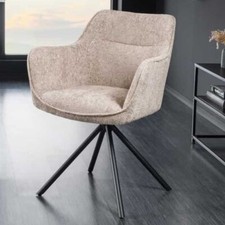 Eleganter Design-Drehstuhl FLORENZ champagner beige Strukturstoff Metallgestell