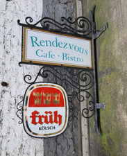 massives Flaggenschild Schmiedeeisen beidseitig Werbeschild Historisch Friseur