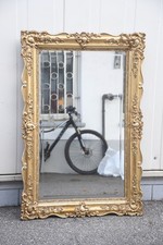 N92W23- Biedermeier Wandspiegel Rahmen geschnitzt gefasst und vergoldet 19.Jh