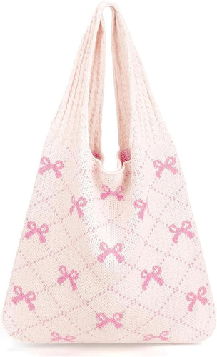 Beige häkeltasche mit - mit, rosa