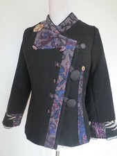 dicke Wolljacke st-martins Jacke ca S 34/36 schwarz bunt vintage umgenäht? /K