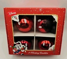 👉 Disney Weihnachtskugeln Set 4 Stück – Mickey Mouse Rot Schwarz Glitzer 7cm