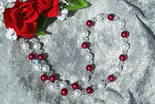 Perlenkette rot weiss metallic