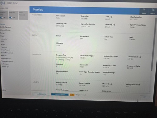 Dell precision 5560 - precision, intel