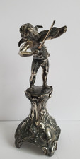 versilberter Engel mit Geige Skulptur, Amor, Putto, Barock, Jugendstil, Deko