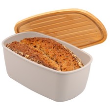 bremermann Brotkasten mit Bambus-Deckel, Brotbox | Schneidebrett, Brottopf, grau