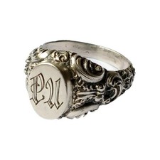 Antiker Siegelring aus 800er Silber mit Monogramm PU, um 1900, Größe 63 