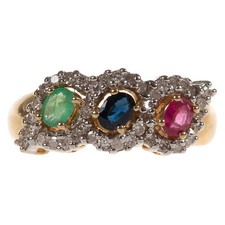 Ring in Gold 585 mit Saphir Rubin Smaragd Diamant Gr. 53/16,8 mm (D3410)