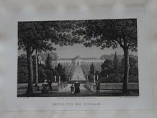 Gravur ANIMIERTE ANSICHT PALAIS SANSOUCI POTSDAM BERLIN DEUTSCHLAND BAROCK PR...