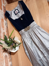 MarJo Samt Dirndl  dunkelblau grau Midi 65 cm Damen Gr. 38