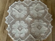 HANDARBEIT Hardanger Tischdecke Mitteldecke , beige, sehr schön