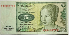 5 Mark 1960 Banknoten BRD Papiergeld Geldschein echt gelaufen
