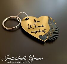 1 Schlüsselanhänger mit Gravur Herz Golden Liebe Hochzeit Valentinstag Geschenk