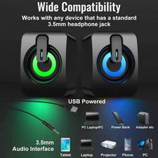 A2 Computer Loudspeaker Stereo Sound With Microphone 3.5mm AUX Home...