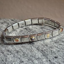 Nomination Armband Steel mit 7 Modulen - Gold Buchstaben Smiley Perle ca. 17cm