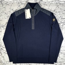 BELSTAFF Herren gewaschen marineblau Kilmington Viertelreißverschluss Pullover GRÖSSE 3XL neu mit Etikett Wolle