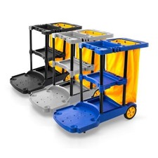 Fahrbarer Kunststoff Reinigungswagen 3 Etagen Fächer Putzwagen 80l Sack