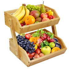 2 Etagen Bambus Obstkorb, Obstschale, Obstetagere, Aufbewahrung für Brot, Gemüse