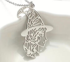 XXL Anhänger Hexe Frau Hut filigran silber Schmuck Kette 43x29 groß Charm DIY