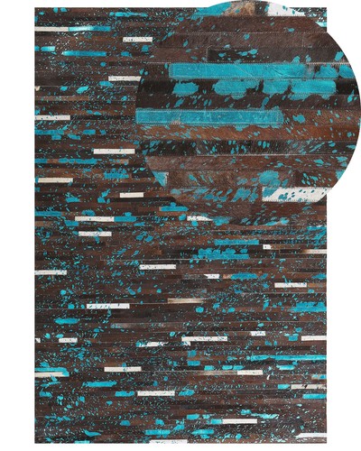 Teppich leder braun blau weiß - teppich,