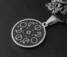 Hexe Mond Anhänger Edelstahl 316L Halskette Zyklus Phase Frauen Silber KE134