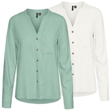Vero Moda Damen Leinen Bluse Hemdbluse Blusenshirt Damenbluse VMMymilo V-Neck