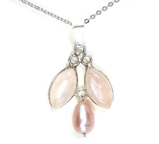 Rosenquarz Süßwasserperle Anhänger Naturstein 925 Sterling Silber - 1€ groß (08)