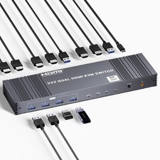 8K Dual HDMI 2.1 KVM 8K@60Hz 4K@120/144Hz 1080P@165Hz 2 PCs 2 Monitore USB 3.0