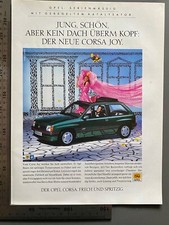 Opel Corsa A Jo Faltdach Oldtimer Original 1989 Vintage Advert Werbung Reklame