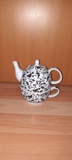 Tee Set Kanne mit Tasse, in Schwarz Weiß. Wood House. Neuwertig 