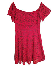 GIGILEER Carmen Kleid Spitze XL 42 Rot Kurzarm Ausschnitt-Volant Abendkleid