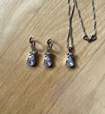 925 Silber Sterling Halskette Ohrringen Schmuckset Zirkon Wassertropfen 