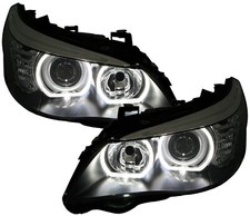 HALOGEN SCHEINWERFER FÜR BMW E60 E61 SCHWARZ LED ANGEL EYES WEIß ORIGINAL DEPO