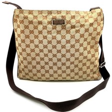 GUCCI Diagonal Sholder bag Messenger bag Beige Brown GG Supreme Canvas GG