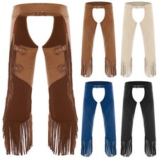 Herren Cowboy Chaps Westliche Showchaps mit Quasten Offene Schritt Pants Cosplay