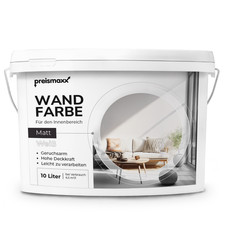 preismaxx ProfiWeiß Wandfarbe 2,5L | 5L | 10 L Deckklasse 2 weiß matt Innenfarbe