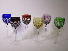 6 Alte Überfang Weingläser Sterndekor bunte Römer a 19cmH 8V6534