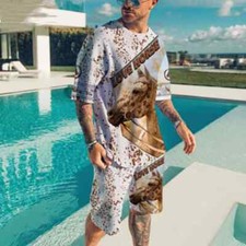 HABO Herren Sportswear T-Shirt & Shorts Set, 3D Druck Tier Design, Sommer