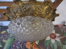 Alte Plafoniere Deckenlampe Lüster aus Messing und Kristallglas D 30 cm