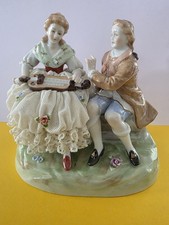 Unterweissbach Figur Tüll Porzellan Dame Barock bunt Kavalier Paar Blumen