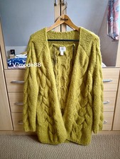 H&M Premium Strickjacke 36 38 40 M Alpaka Wolle Pullover lang olive Zopfmuster