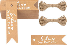 Geschenkanhänger SCHÖN DASS DU DA BIST Klein Hochzeit Gastgeschenke Braun Weiß