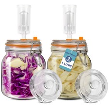 HEFTMAN Gärglas Safe Airlock Kefir Kimchi Silikondeckel 1 Liter 2er Pack