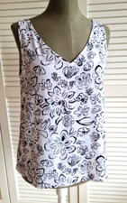 Infinity - Damen Bluse Träger Top - Weiß Schwarz - mit Knopfleiste hinten Gr. 38