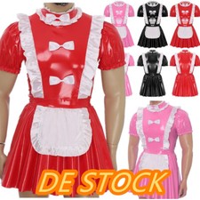 DE-Herren Dienstmädchen Kostüm Kleid Lackleder Glänzend Unterwäsche Maid Cosplay