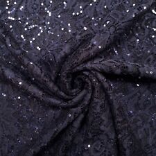 Spitze Stoff Kleiderstoff mit Blumenmuster und Pailetten, dunkelblau 50 cm